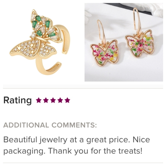 Butterfly Ring With Green Zircon & Rhinestones In Gold Tone - Picture 3 of 10